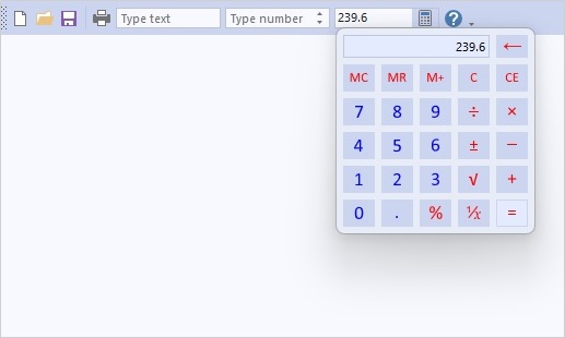 Toolbar button with a dropped-down calculator: